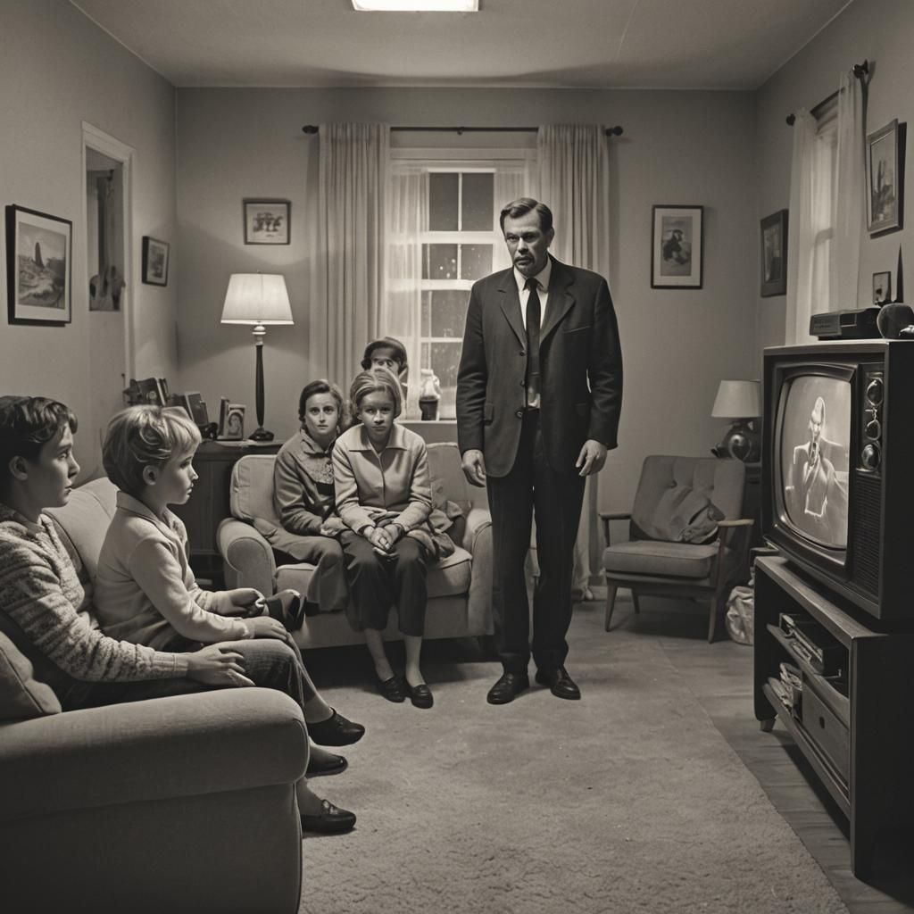 Family Reacts to TV in 1960s Living Room