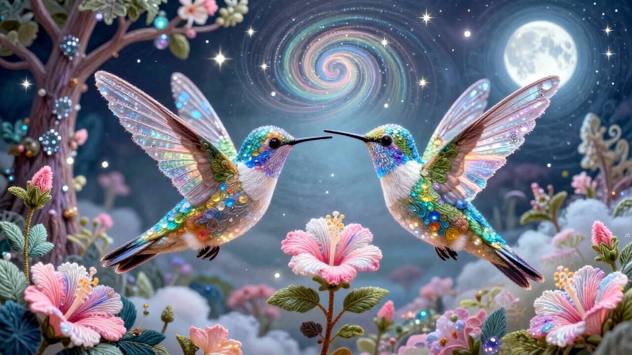 Hummingbirds of Hibiscus Flowers and Hardystonite in Etherea...