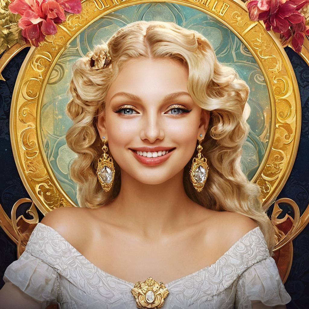 Blonde Bombshell Portrait in Art Nouveau Style
