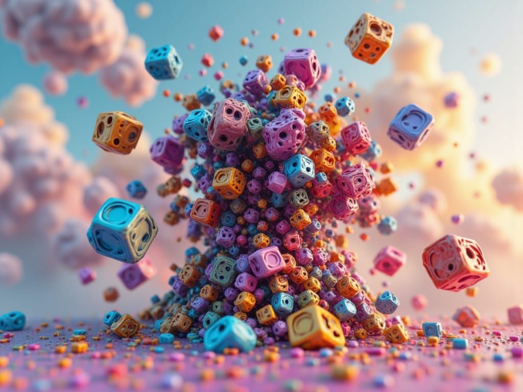 Futuristic Nanopunk House Forms from Falling Blocks