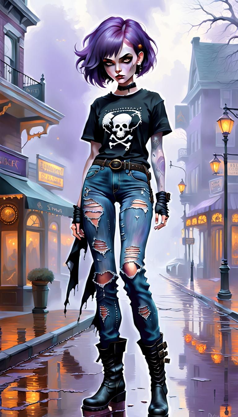 Girl with Purple Hair in Sinister Fantasy Style