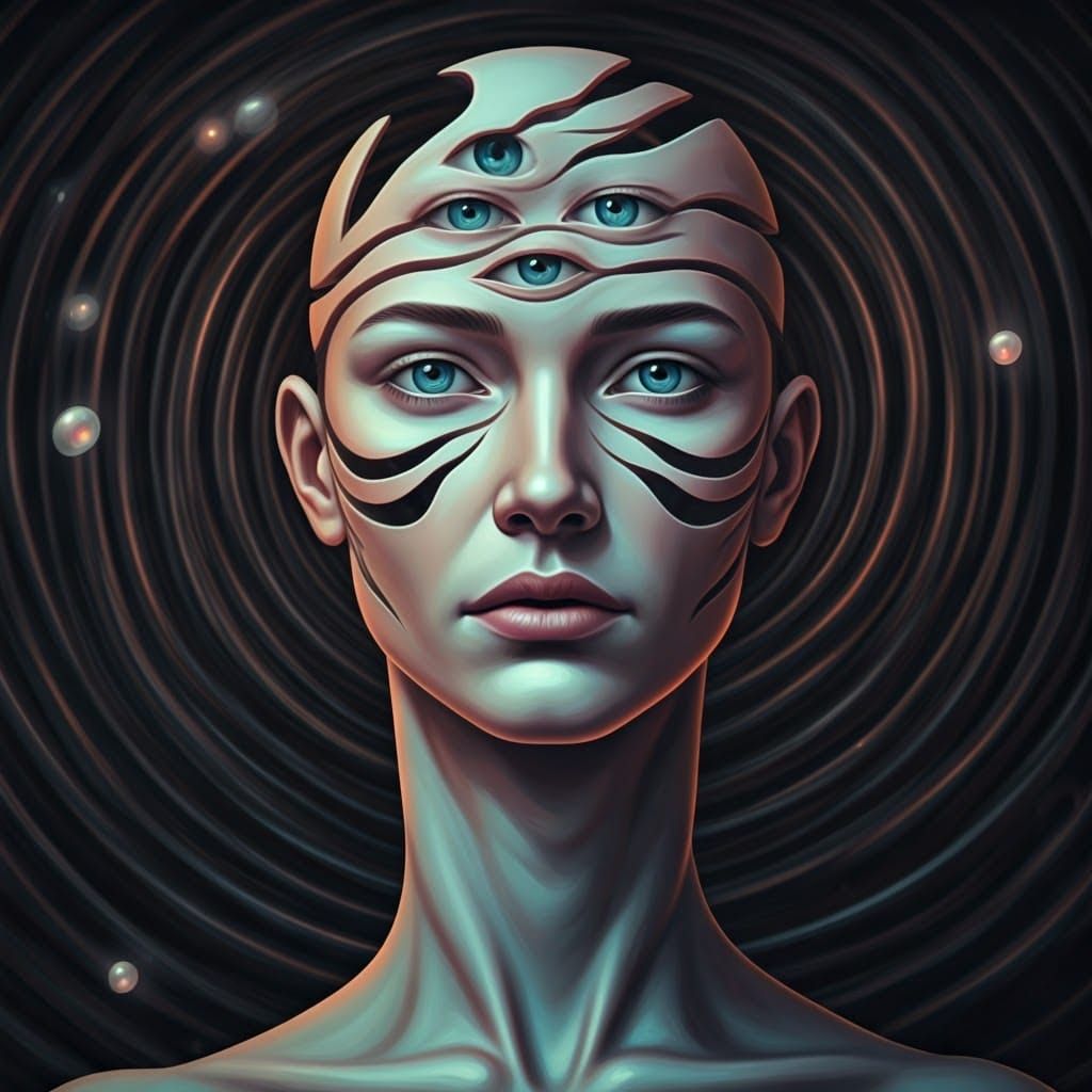 Dreamlike Portrait with Fragmented Features in Pastel Colors