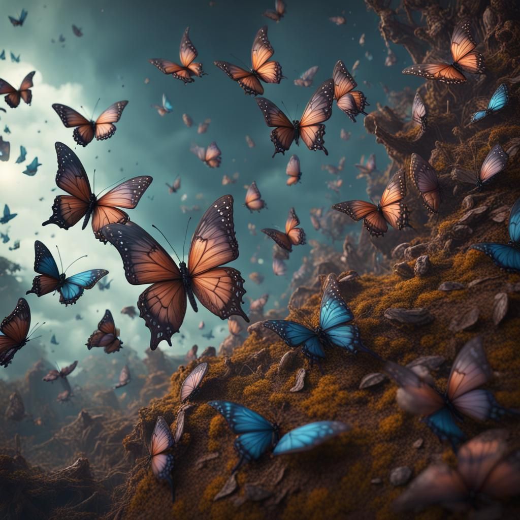 Butterflies Swarm Around Woman: Fantasy Concept Art
