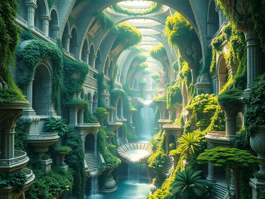 Majestic Ancient Cityscape with Hanging Gardens