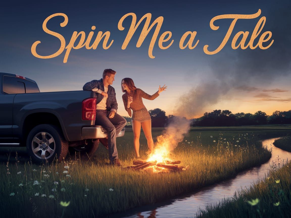 Country Gentleman Leans Against Truck Tailgate Under Twinkli...