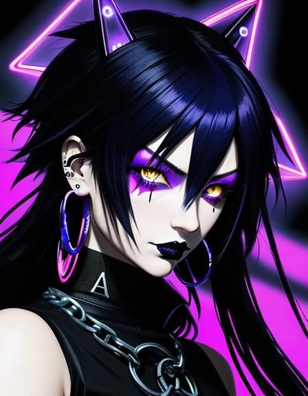 Edgy Goth Chick in Neon Anime Portrait
