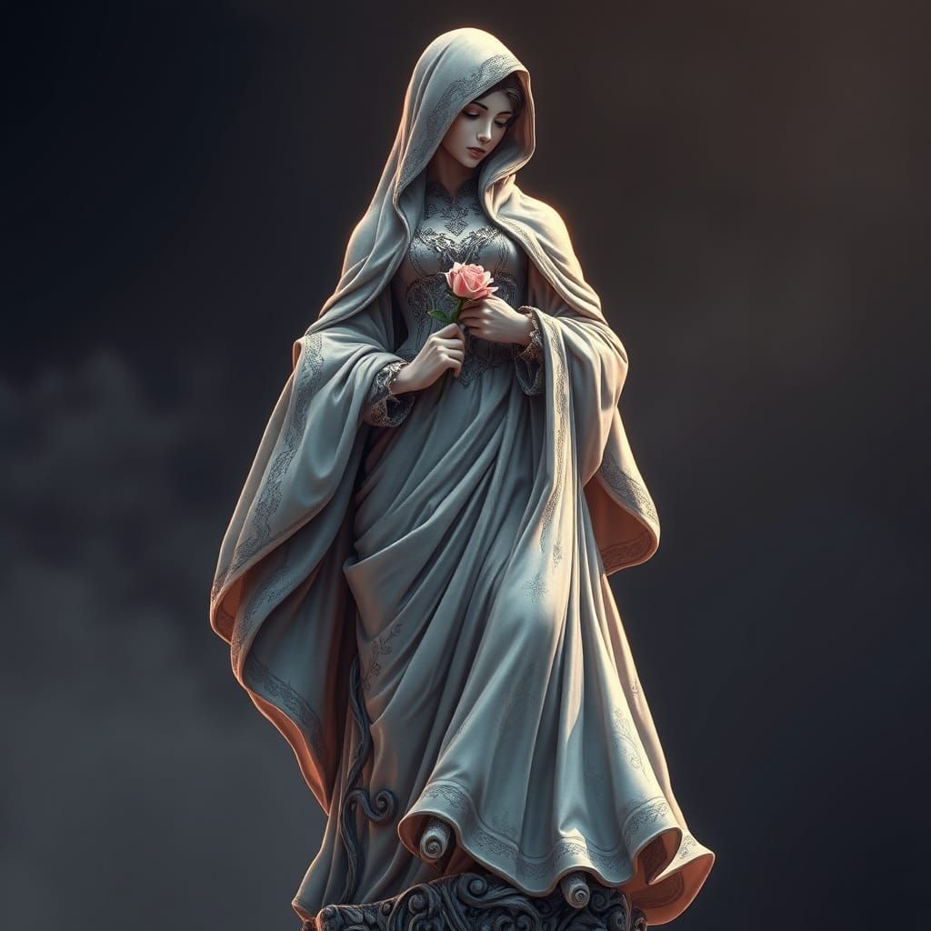 Ethereal Statue in Medieval Style with Anime-Inspired Detail...