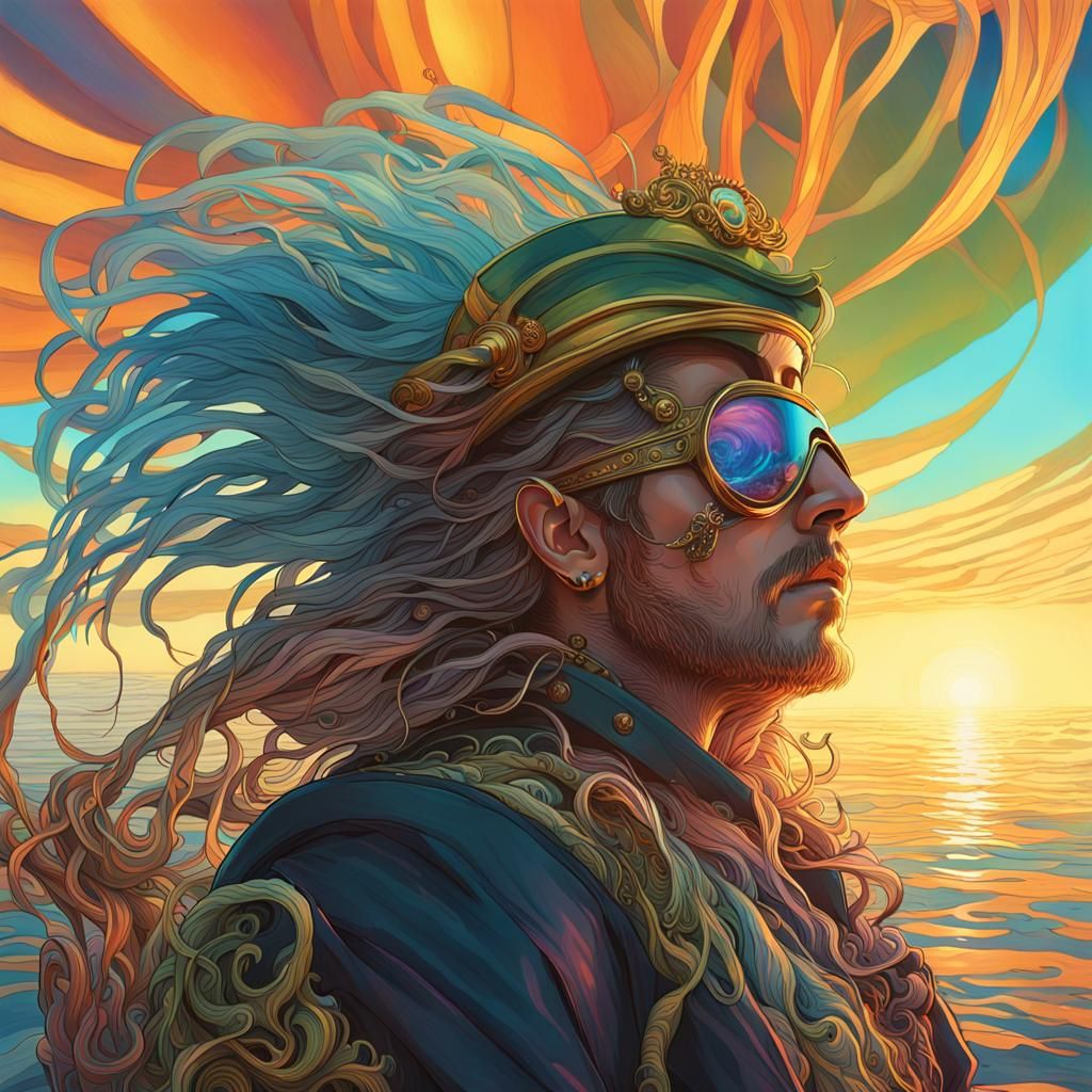 Pirate with Anemone Hair in Biomechanical Style