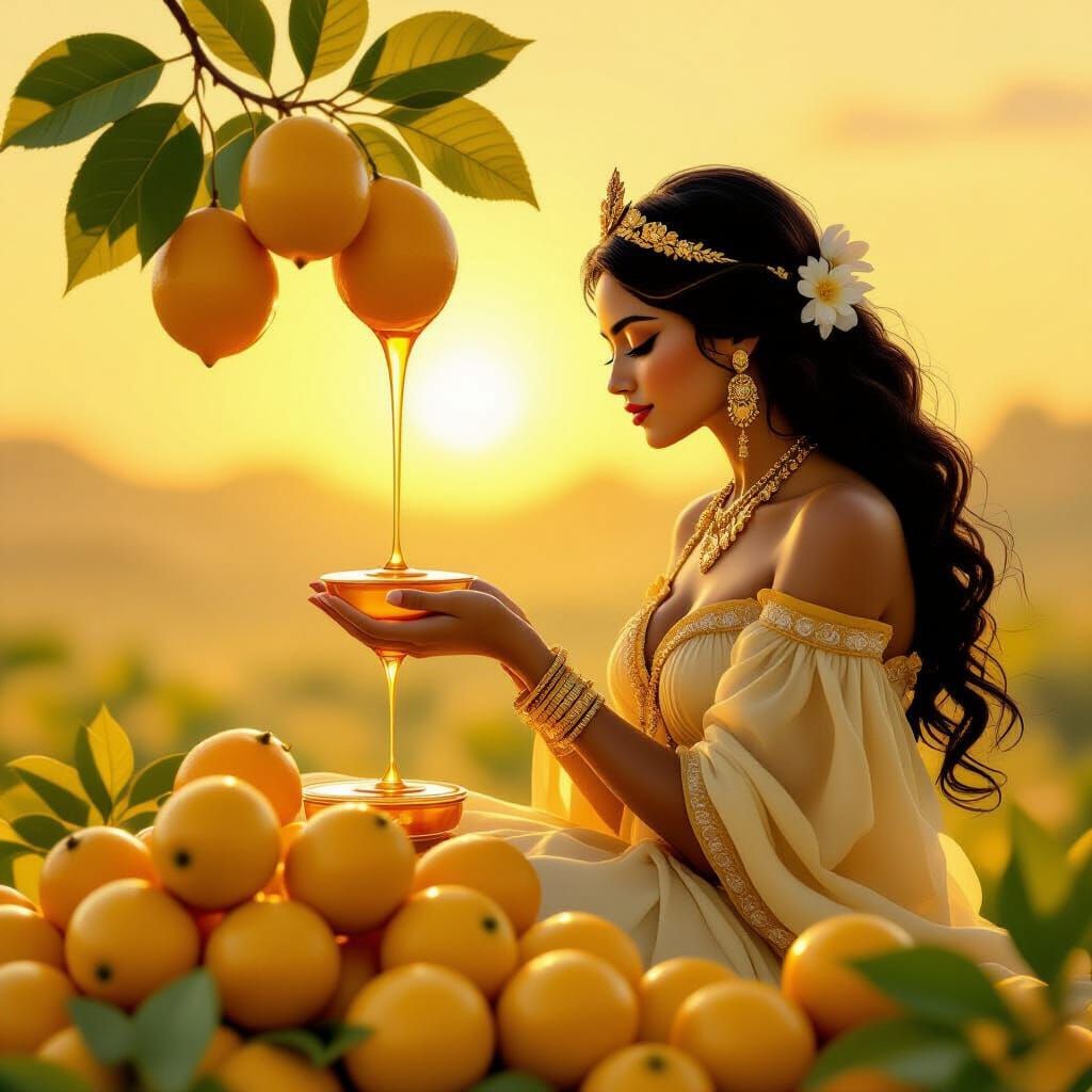 Oshun and Golden Fruits in Minimalist Honey Drip