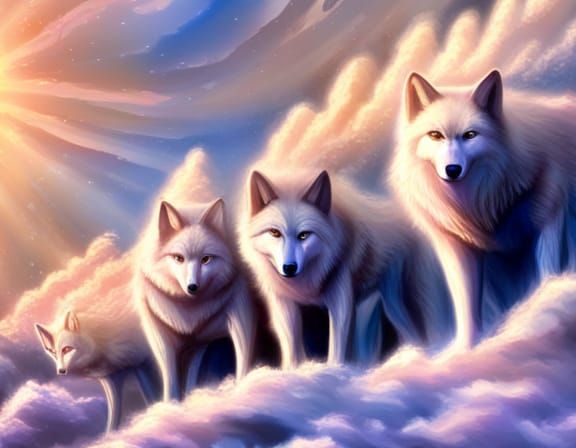 Wolf Pack in Forest with Divine Light