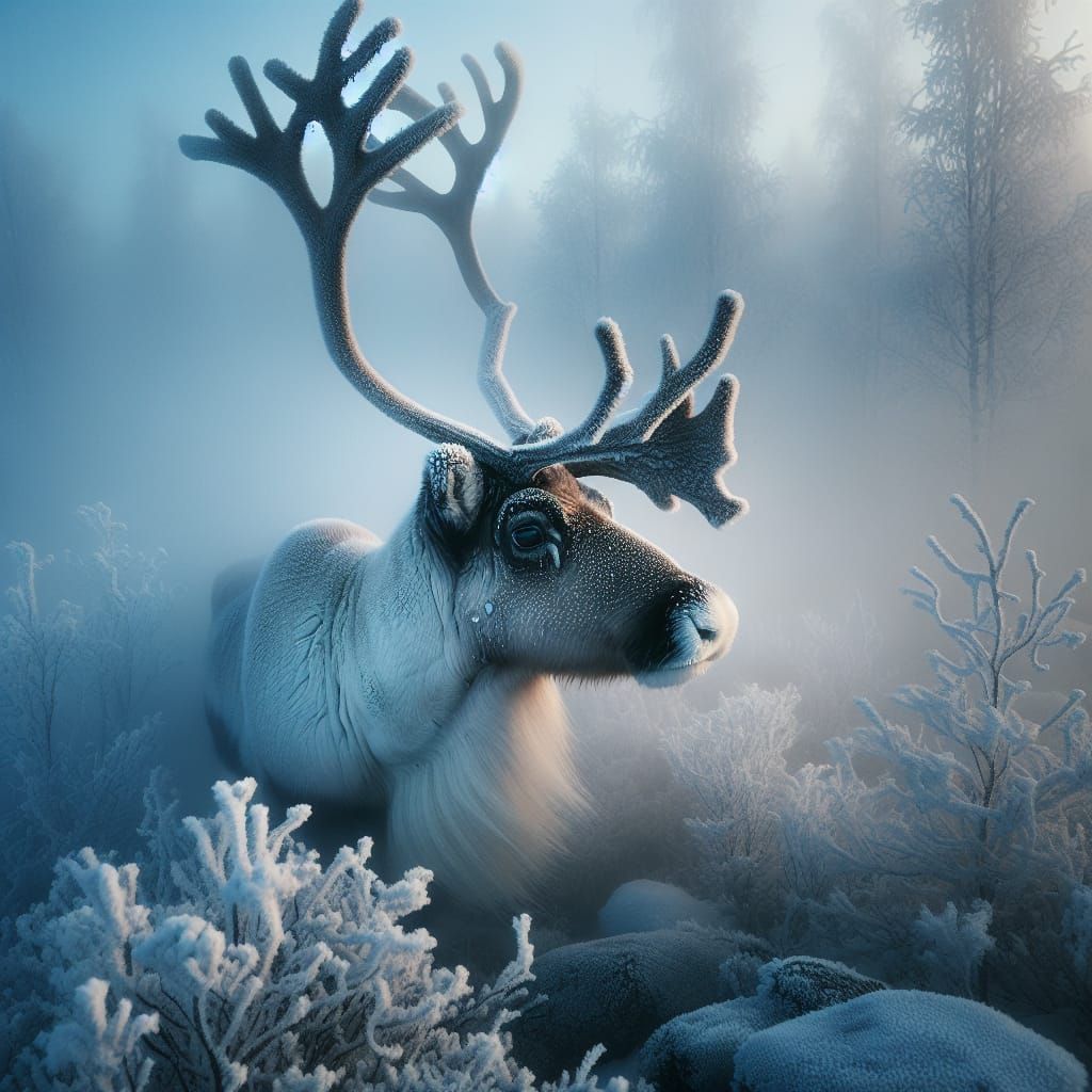 Majestic Reindeer in Frosty Winter Landscape