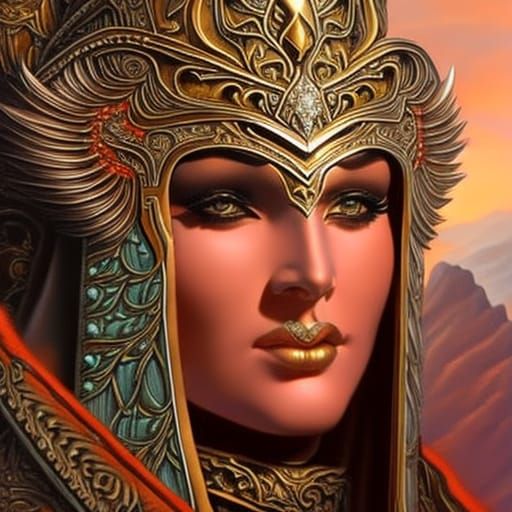 Warrior Woman's Face in Fantasy Art Style