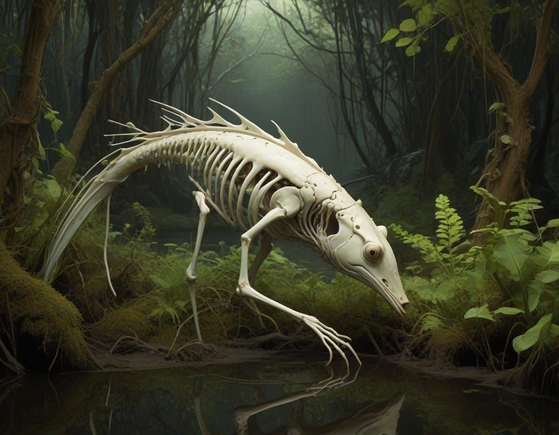 Weather-Battered Skeleton Amidst Mangrove Roots