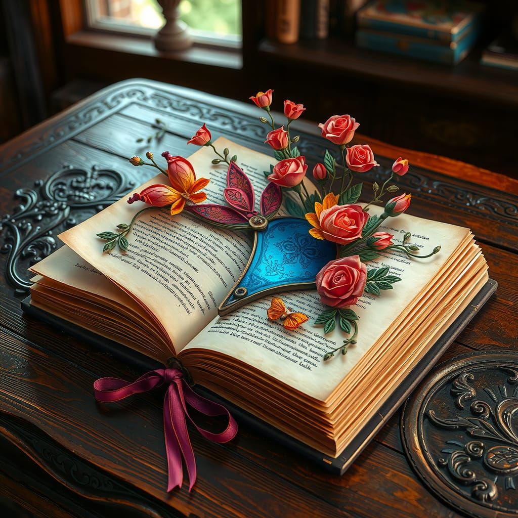 Open Book with Emerging Magic in Hyperrealist Style