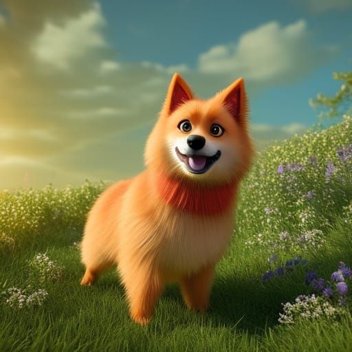 German spitz dog Cartoon Style