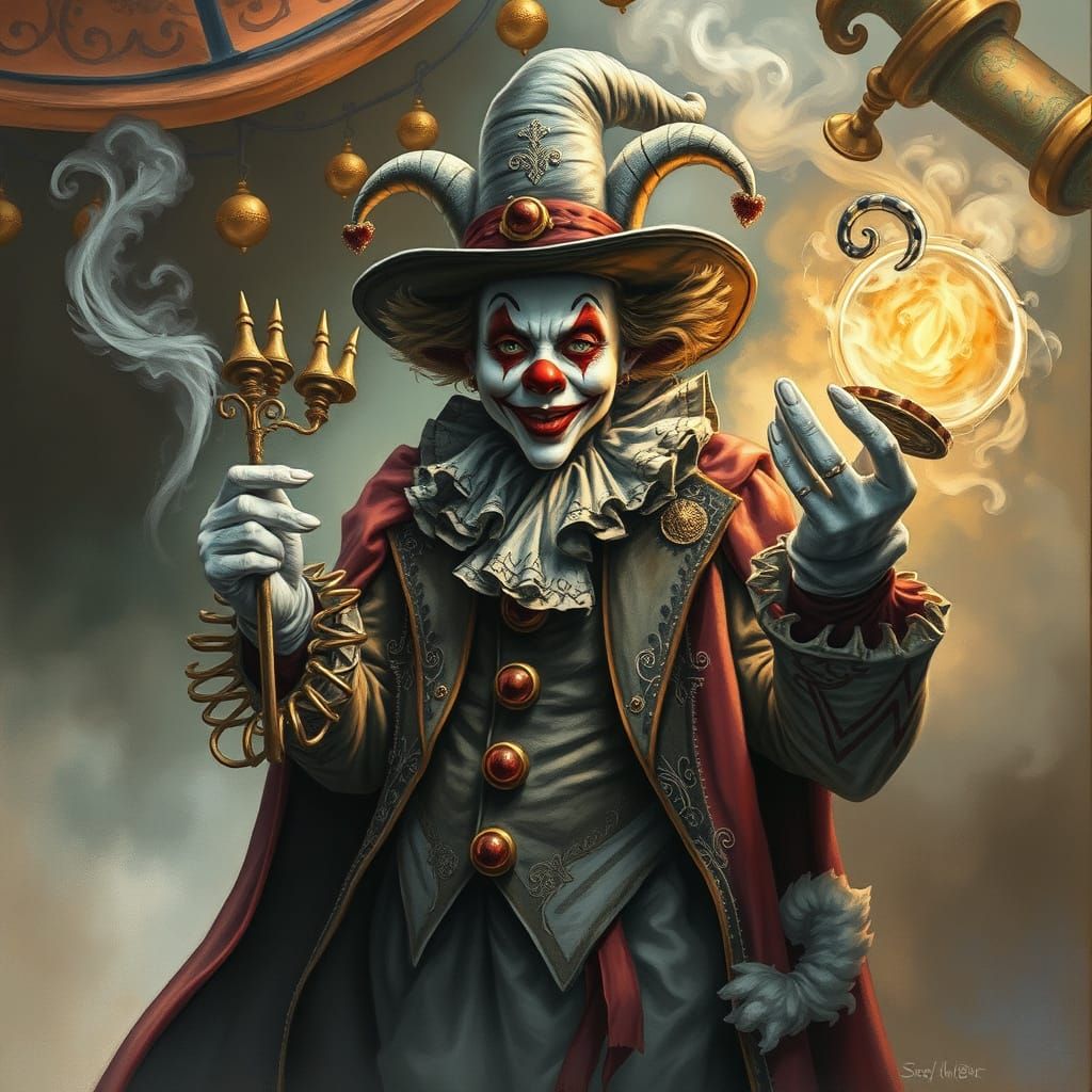 Mystical Clown Magician in Circus, Impressionist Style