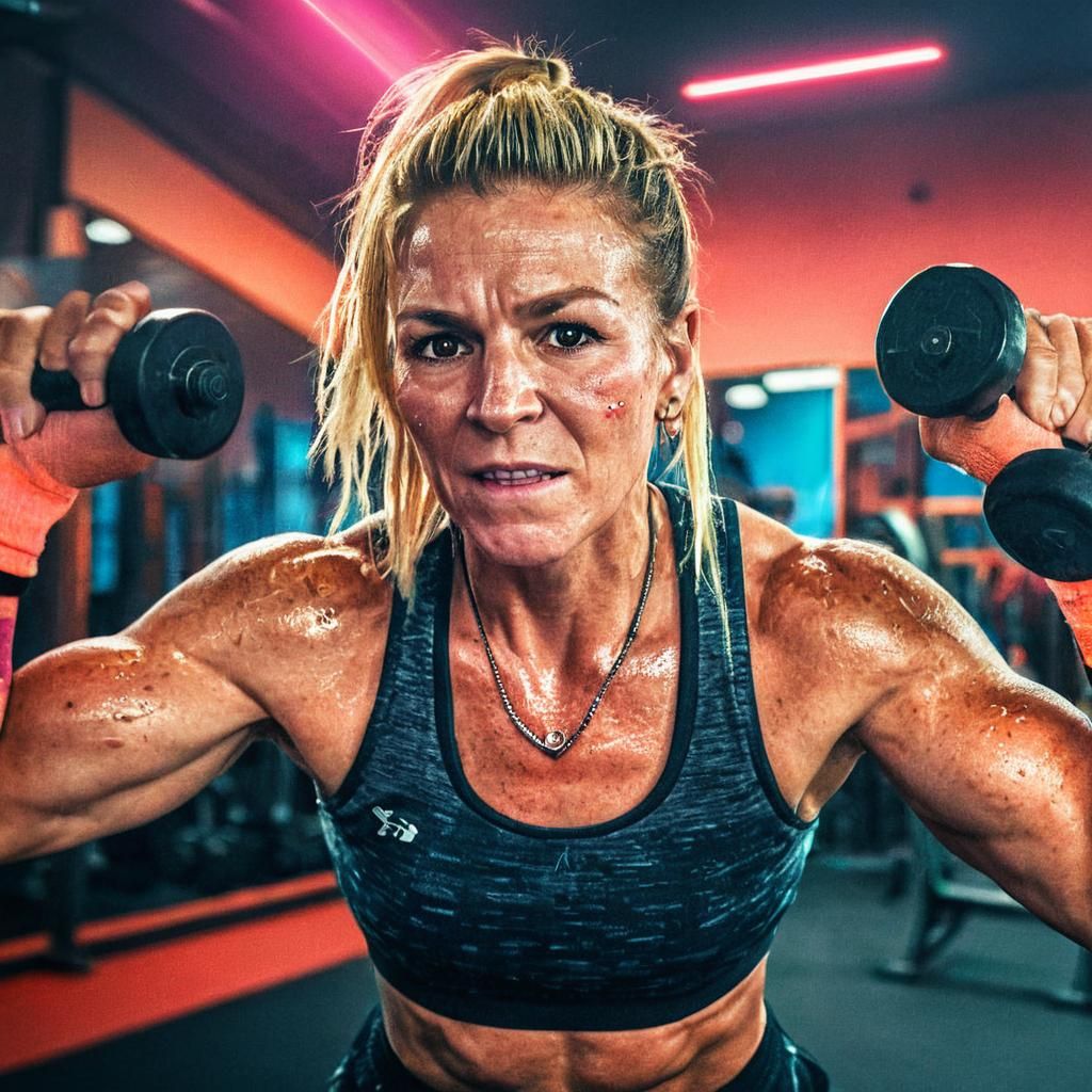 Intense Workout: Hyper-Realistic Digital Art of Fit Woman