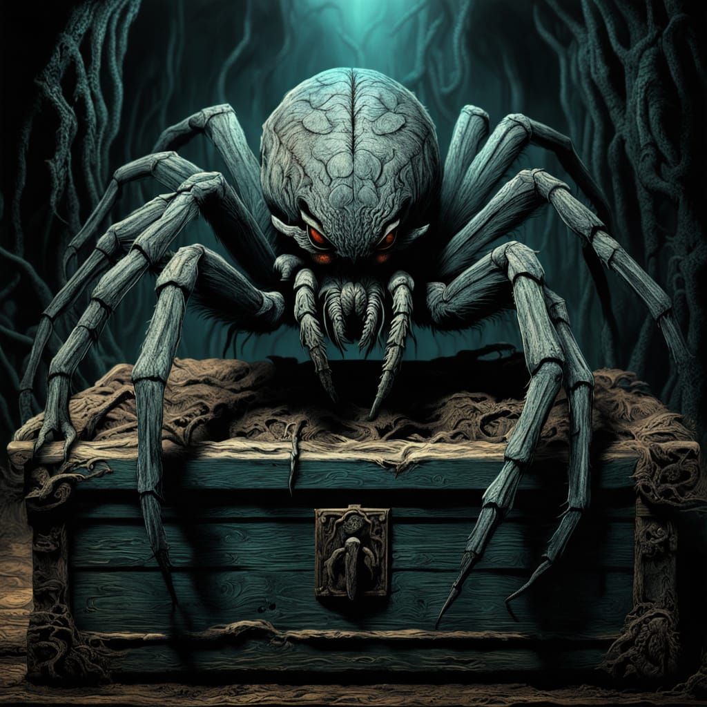 Dark Fantasy Spider in a Damp Cave Scene
