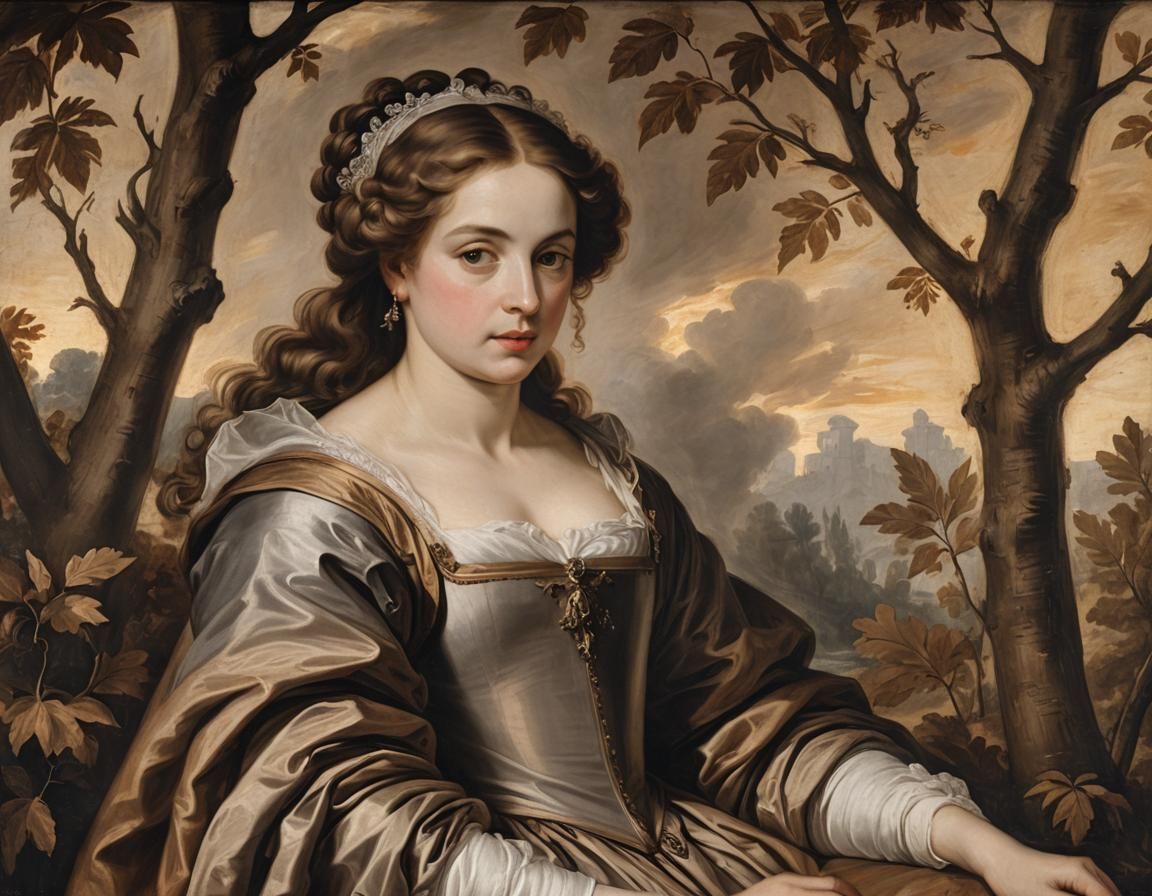 Grisaille Forest Portrait in Van Dyck Fresco Style