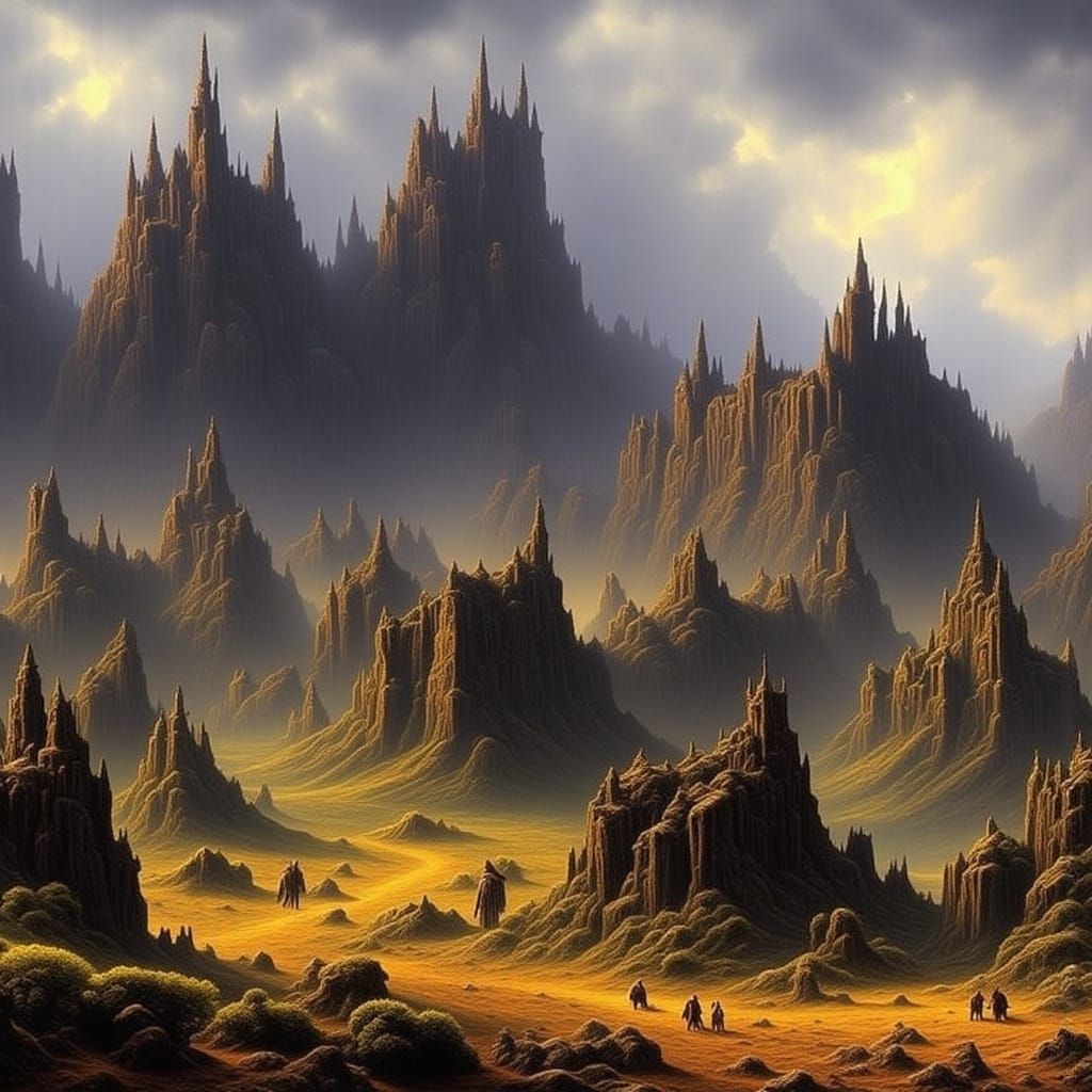 Travelers Approaching a Forbidding Fortress