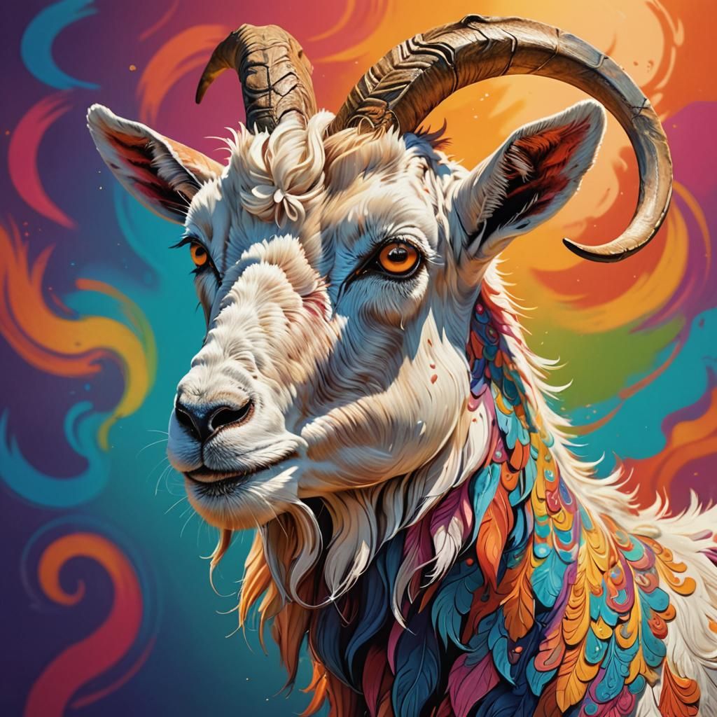 Vibrant Goat in a Whimsical Wonderland