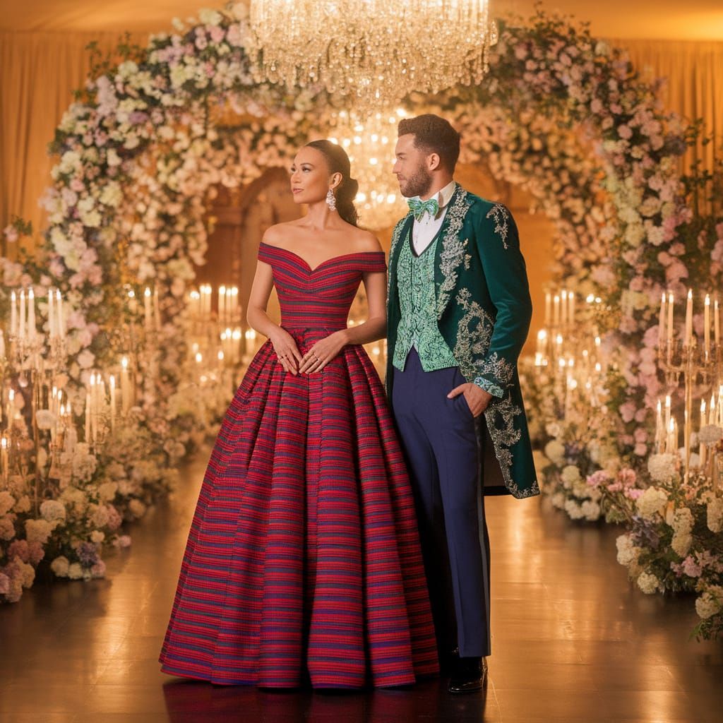 Elegant Couple in a Golden Ballroom