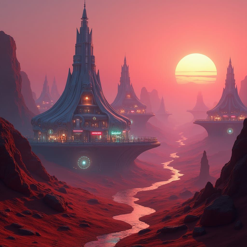 Bishkek on Mars: A Neon Cyberpunk Cityscape