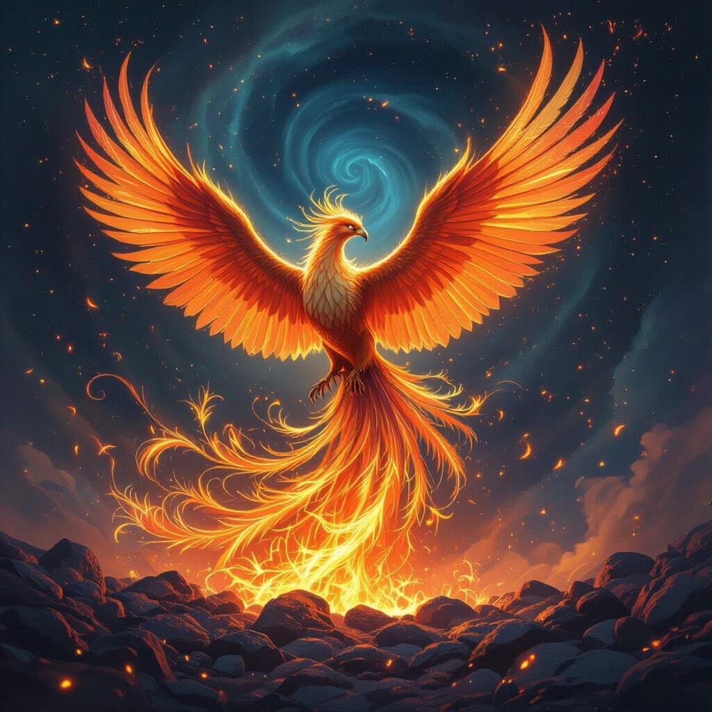 Majestic Phoenix Rises from Cosmic Embers