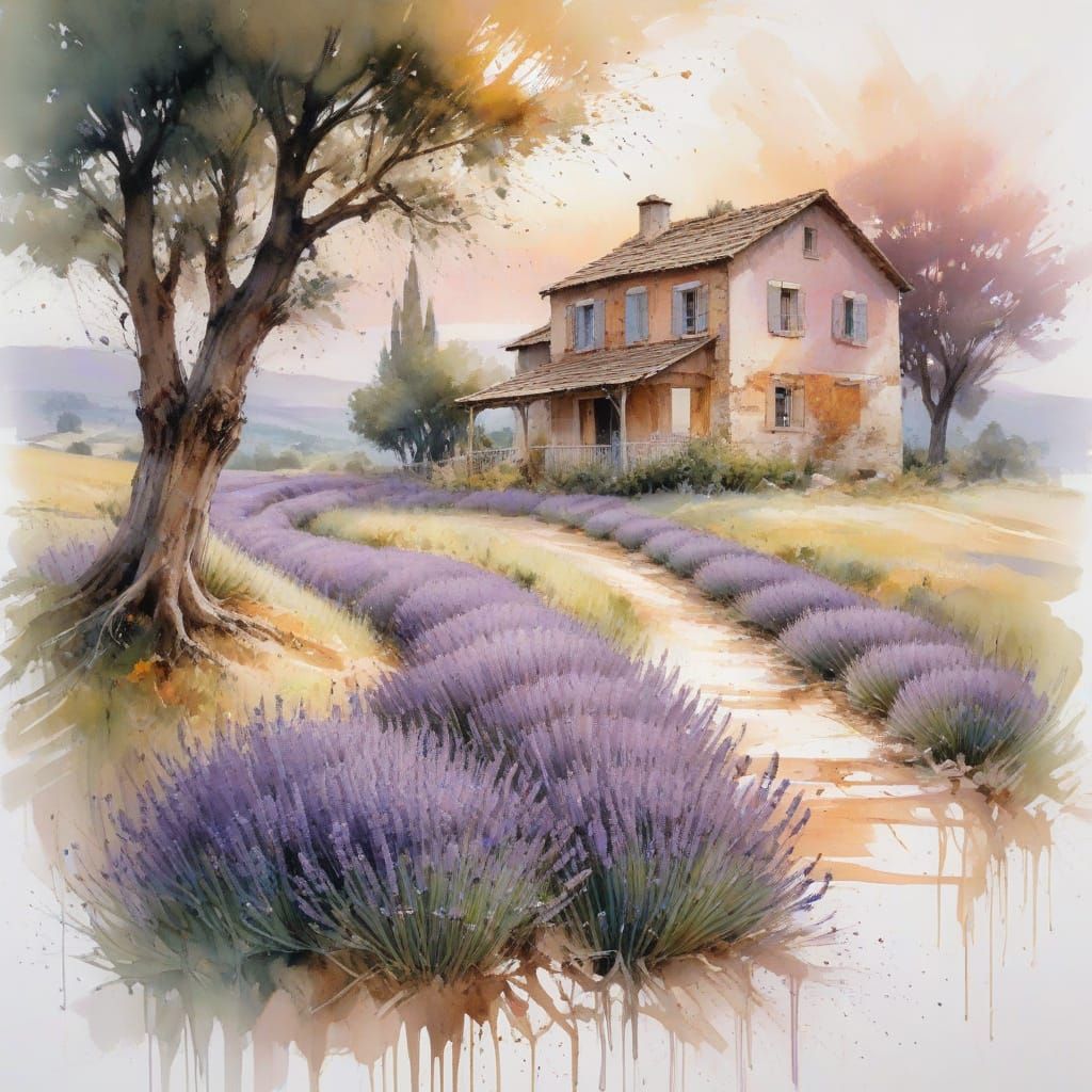 Lavender Fields of Provence in Impressionist Style