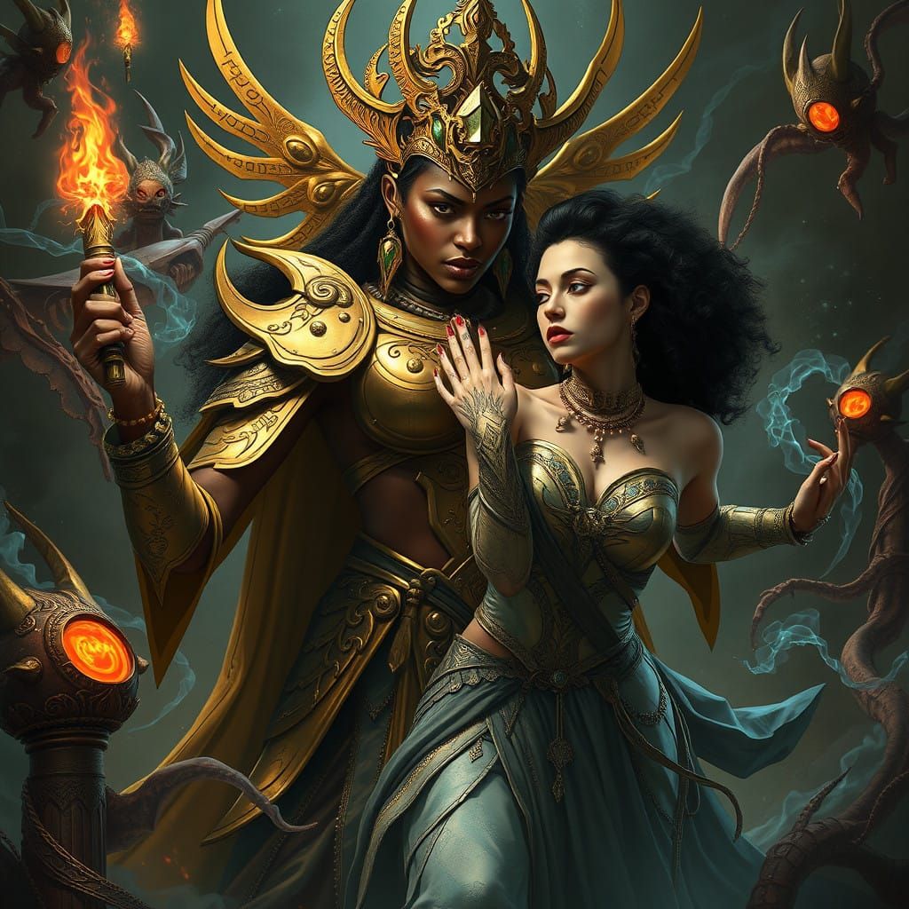 Majestic Goddess Empowerment in Golden Regalia