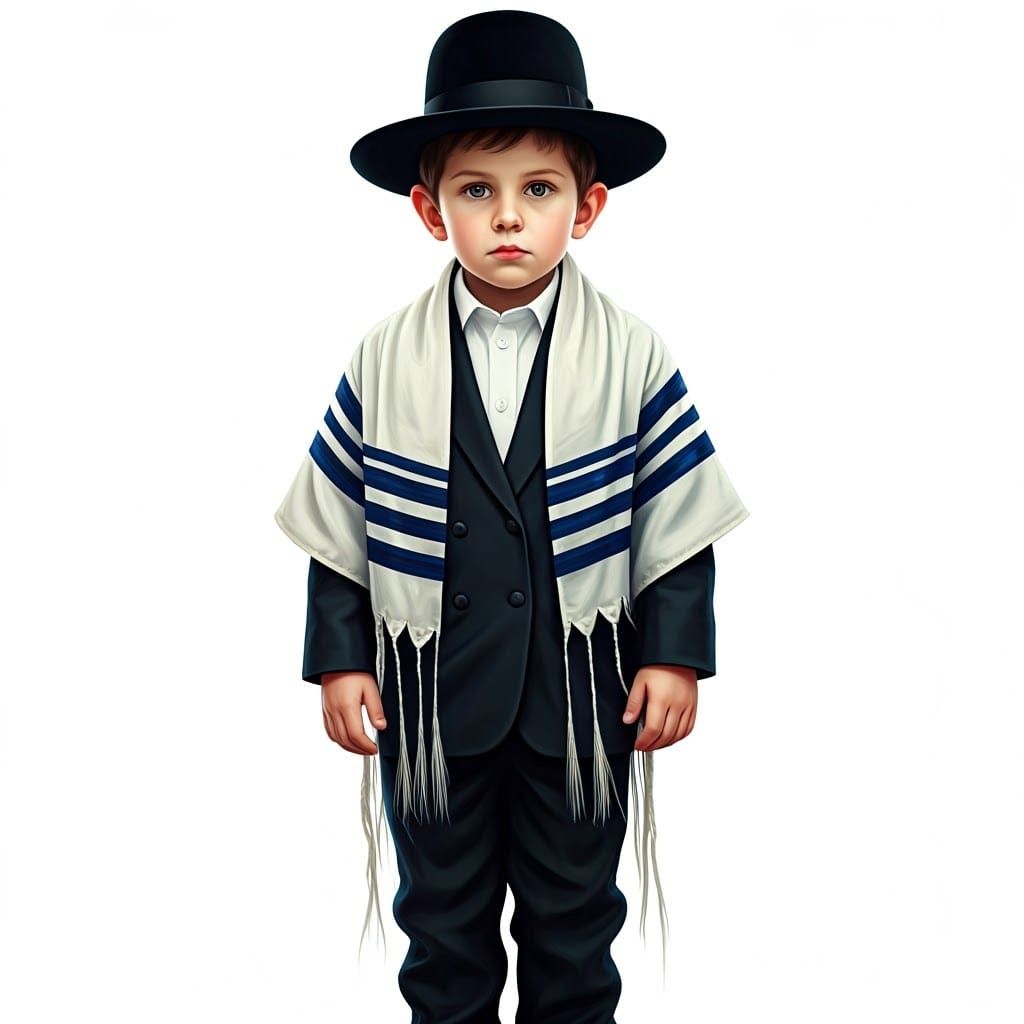 Drawing, a sweet three-year-old Hasidic boy, with tallit, on...