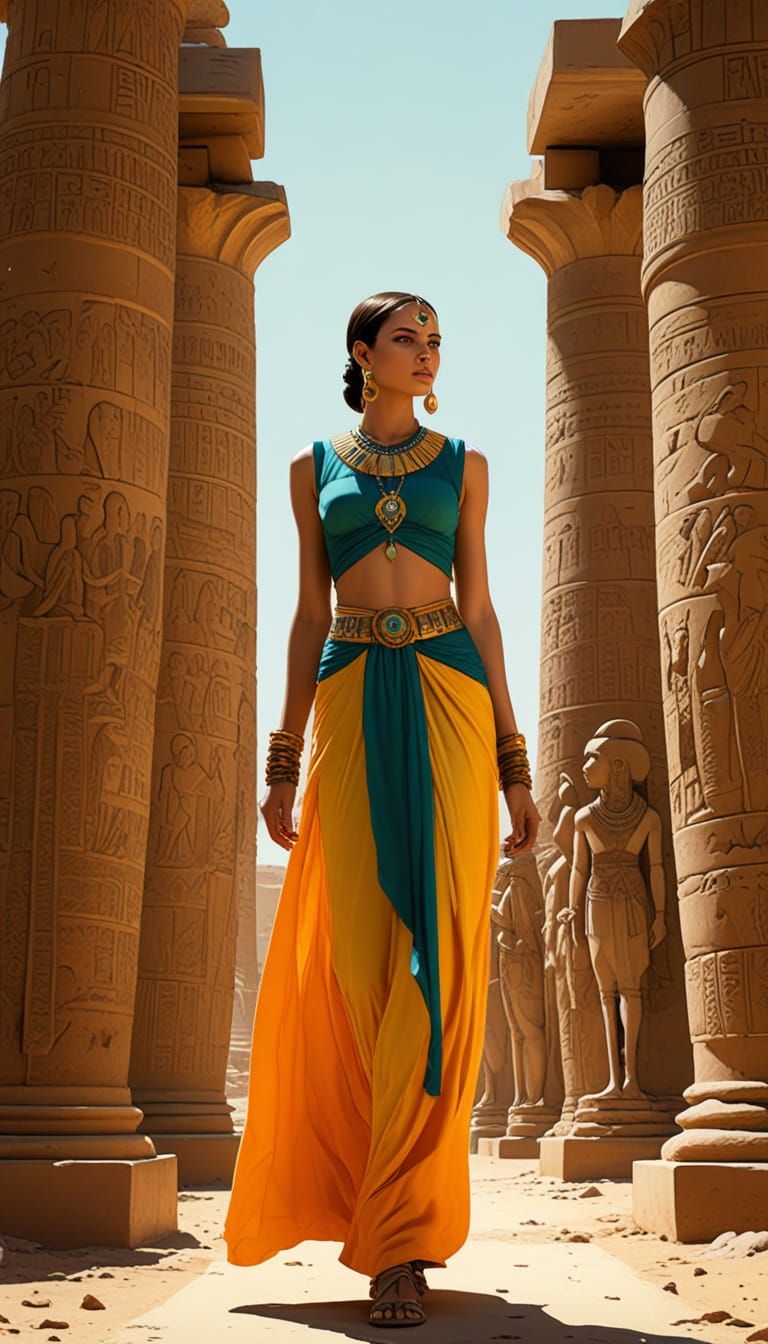 Egyptian Princess Walks Among Cryosphinxes in Vibrant 18th D...