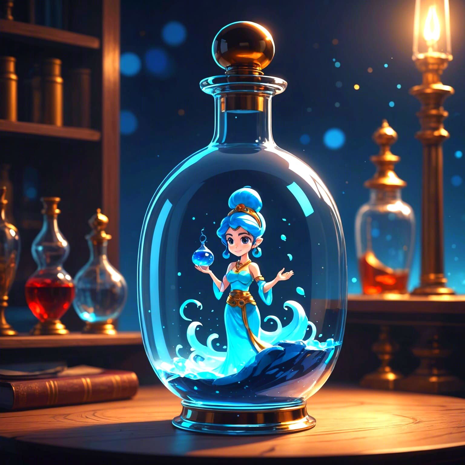 Genie in a Bottle Cel-Shaded Anime Art