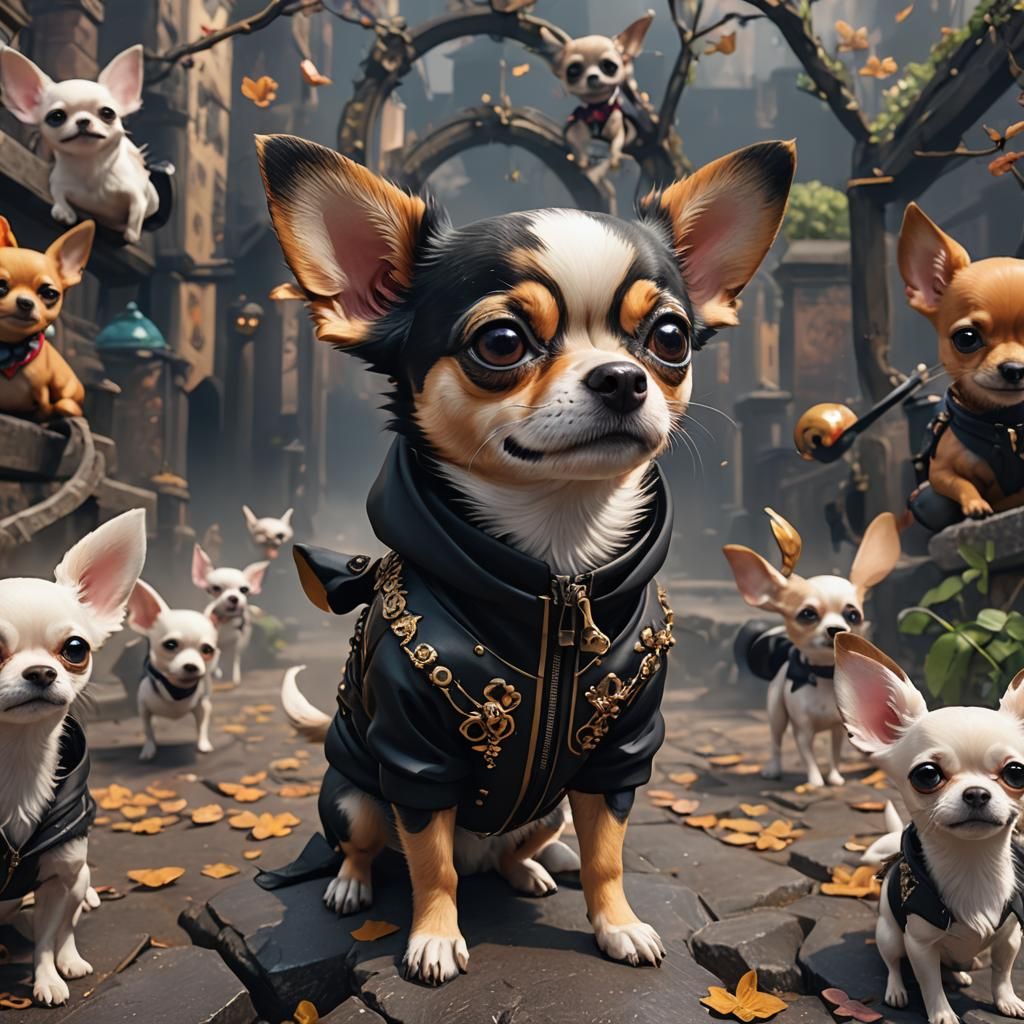 Chihuahua in Black Jacket: Fantasy Concept Art
