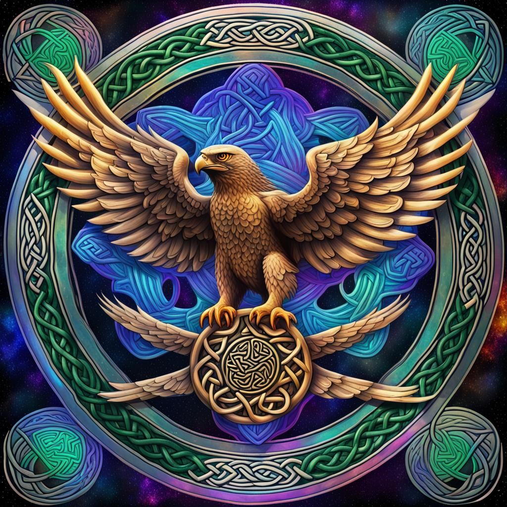 Celtic Hawk Crest in Astral Cosmic Style