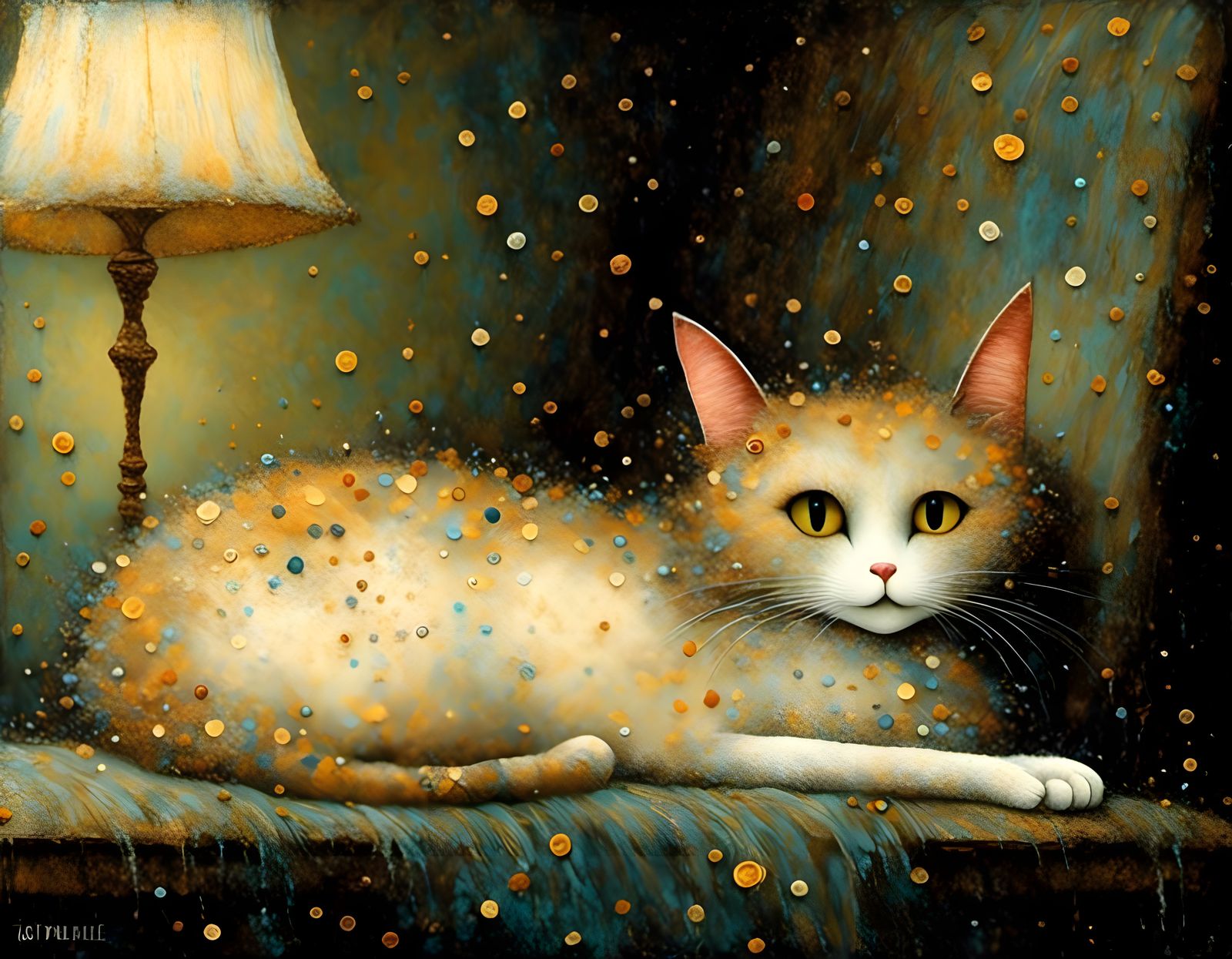 Vivacious Cat Painting in Gustav Klimt Style