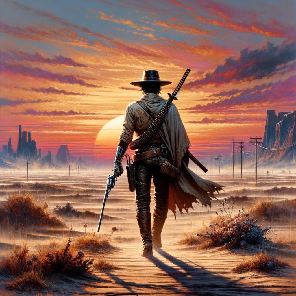 Wasteland Ronin: A Surreal Japanese Illustration