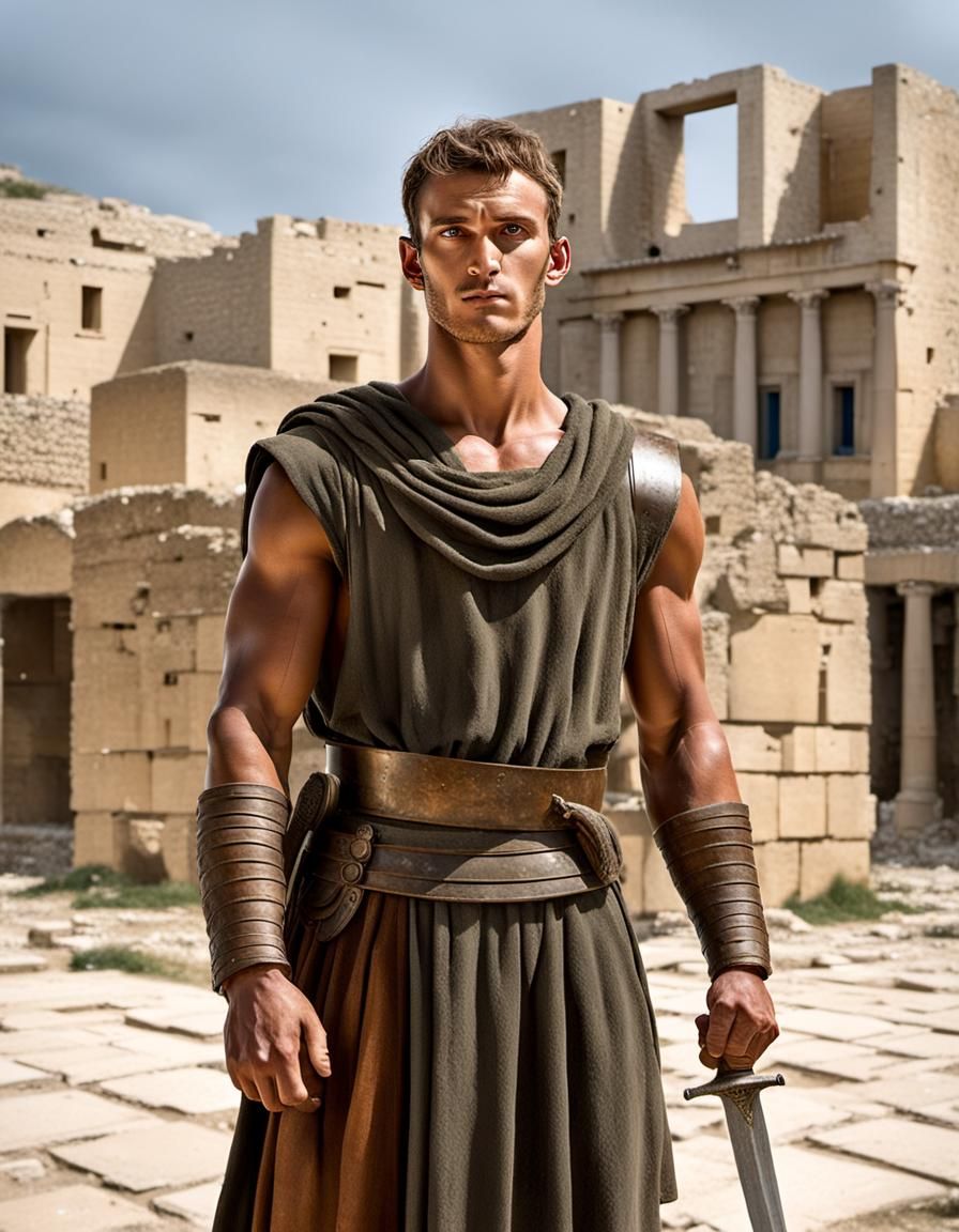 Bronze Age Armored Youth with Sword in Greek Setting