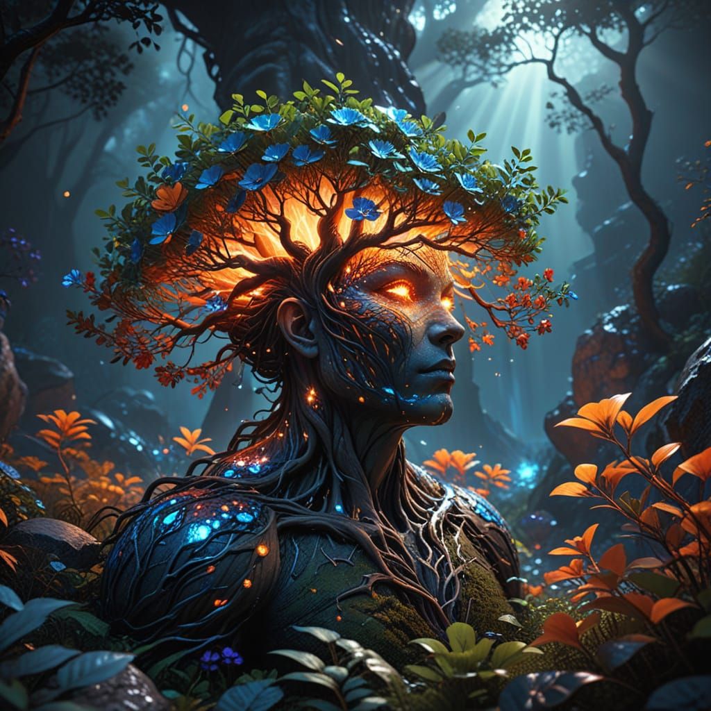 Glowing Tree in Mystical Forest, Pop Art-Style