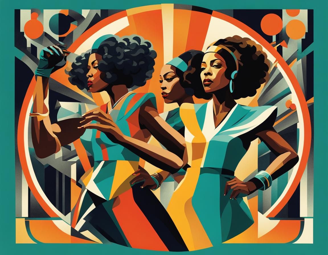 Futurist Artwork: Black Women in Dynamic Art Deco Poses