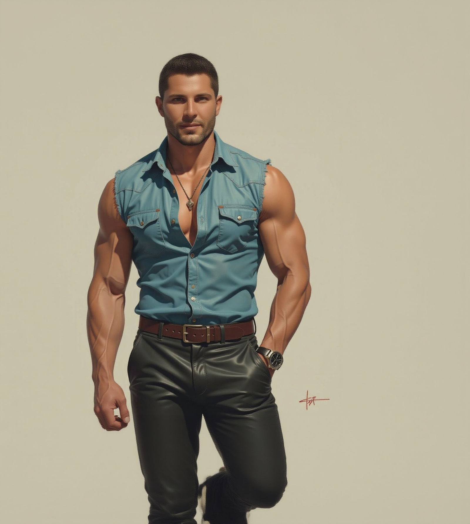 Masculine Figure in Leather, Cyberpunk Style