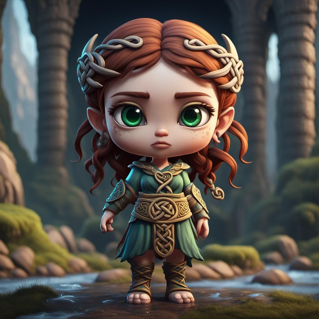 Chibi Celtic Female in Detailed Fantasy Art