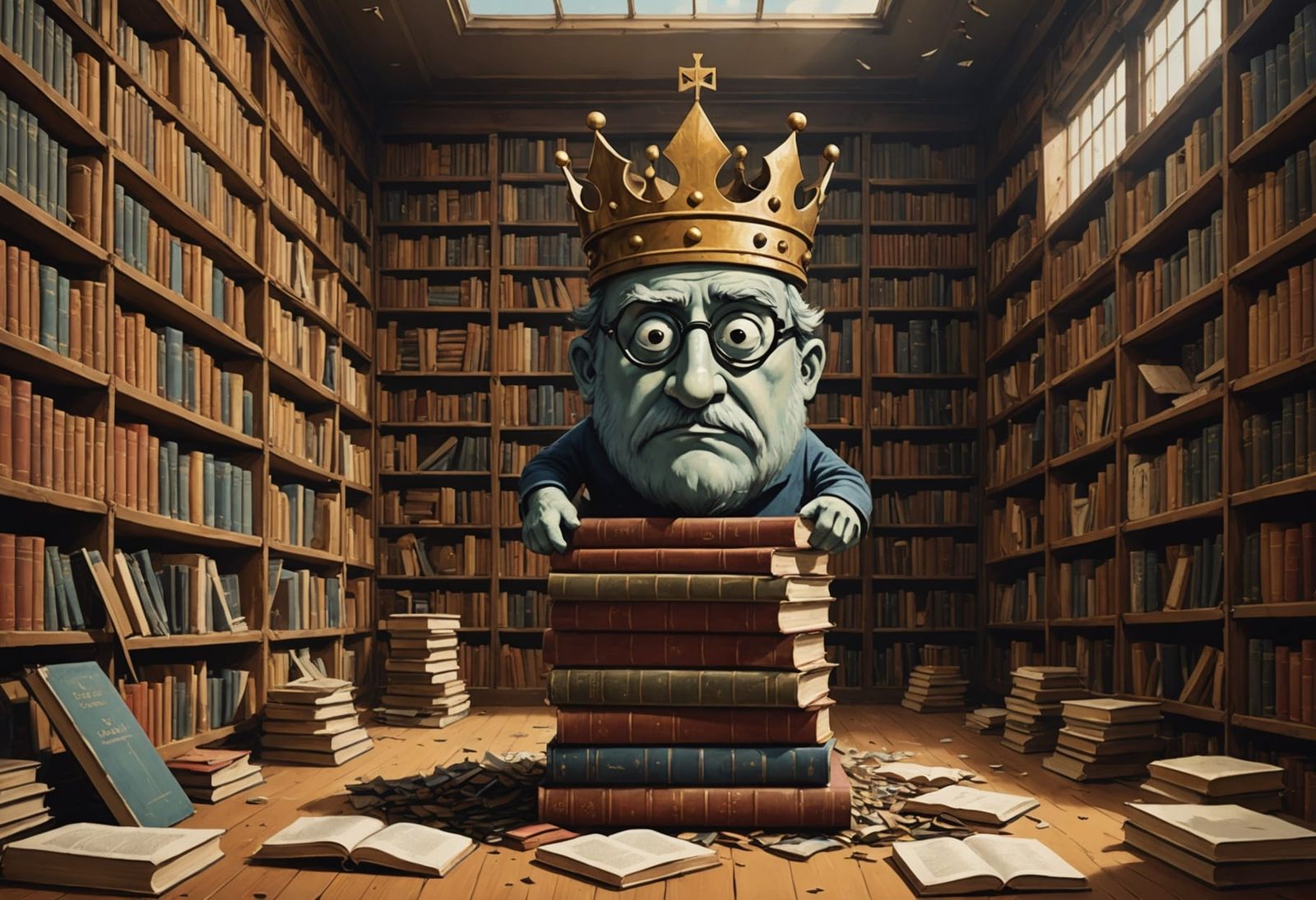 Punctuation Mark Balances Books in Surreal Library