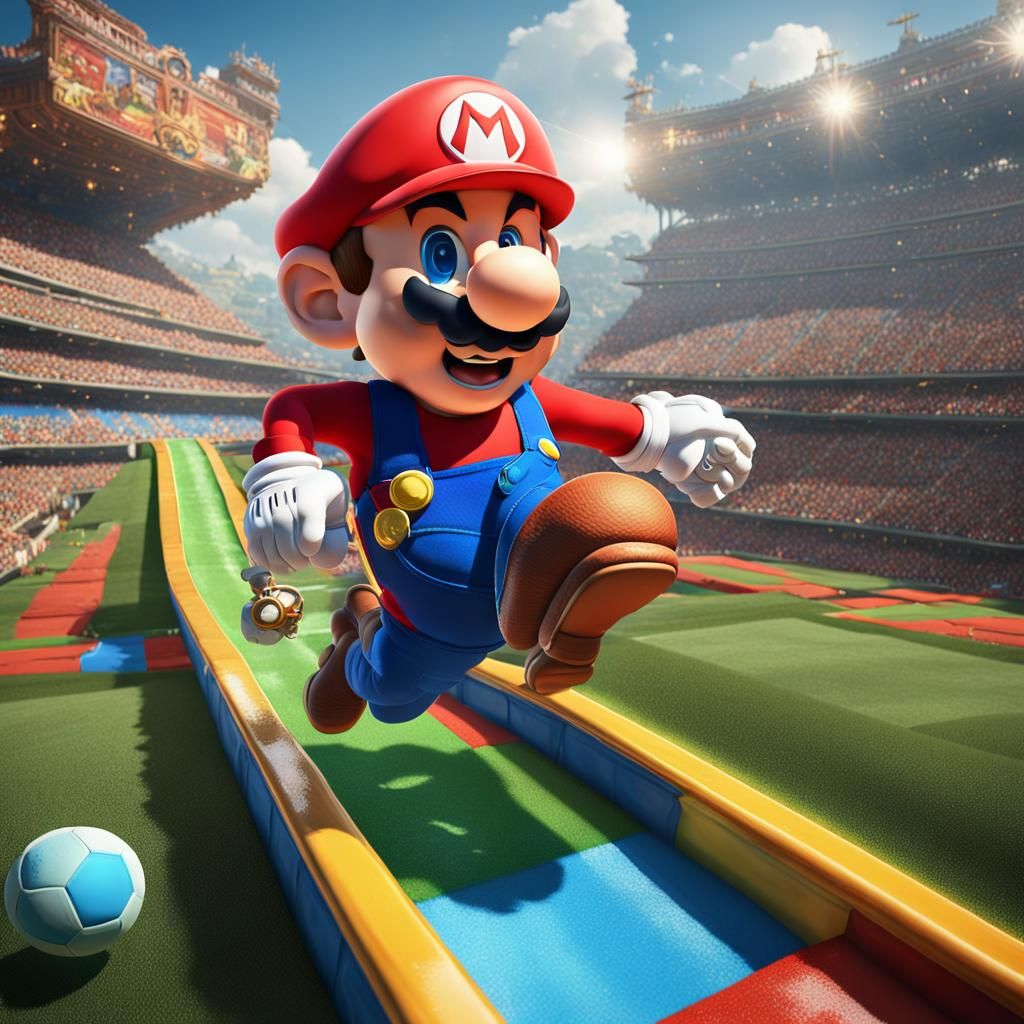 Mario Slide Tackling Messi: Detailed Fantasy Concept Art