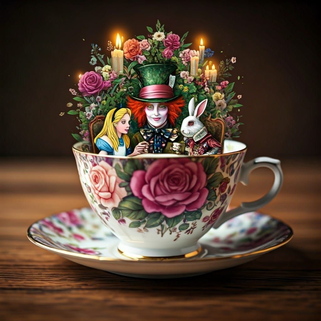 Surreal Tea Party in Antique Teacup