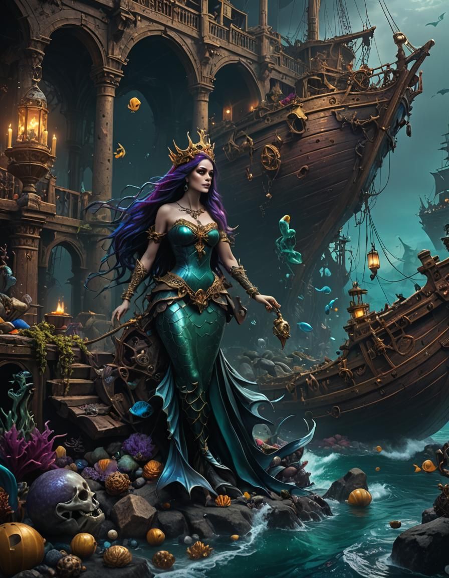 Gothic Mermaid with Shipwreck Treasure