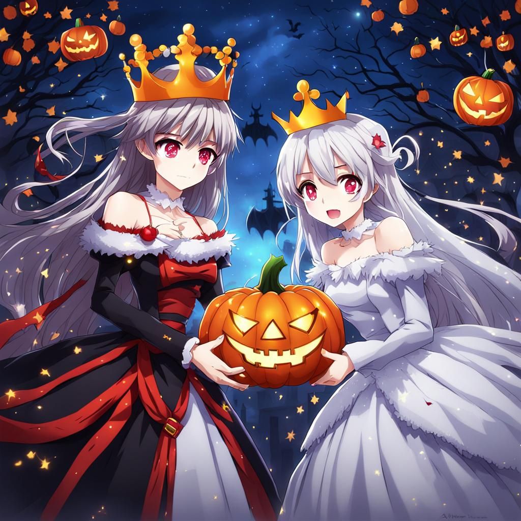 Halloween Queen vs Christmas Queen in Anime Style