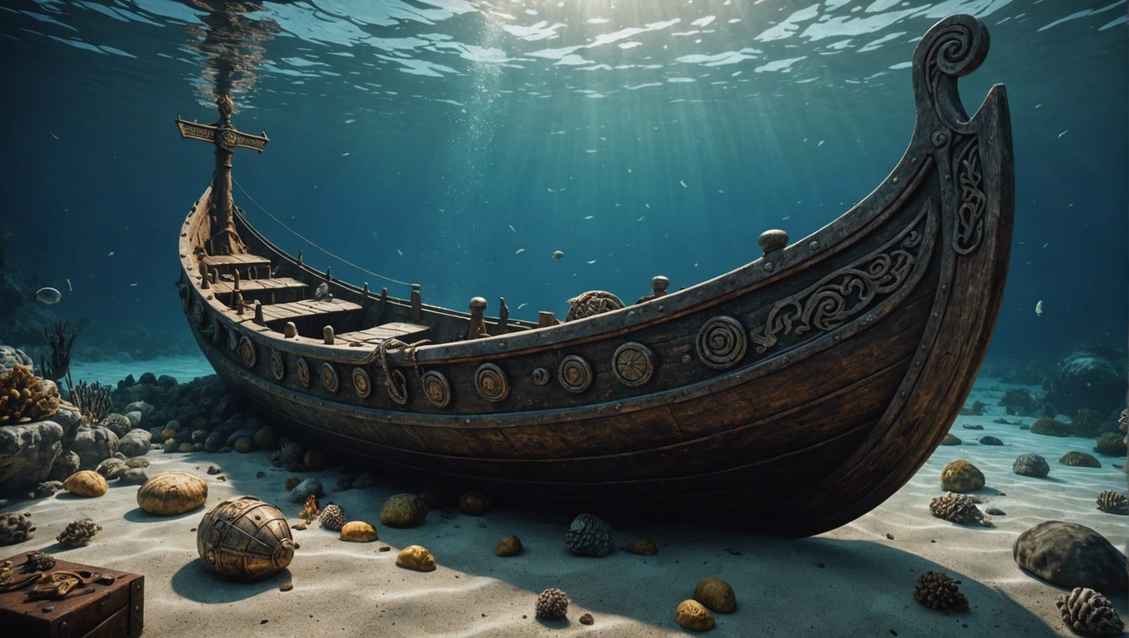Sunken Viking Ship with Underwater Treasure
