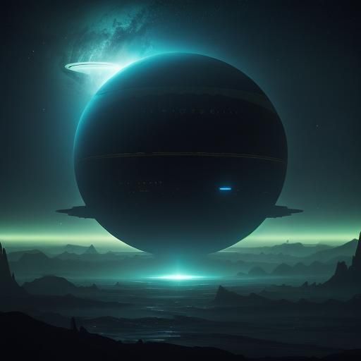 Ominous Alien Spaceship Over Neon Planets