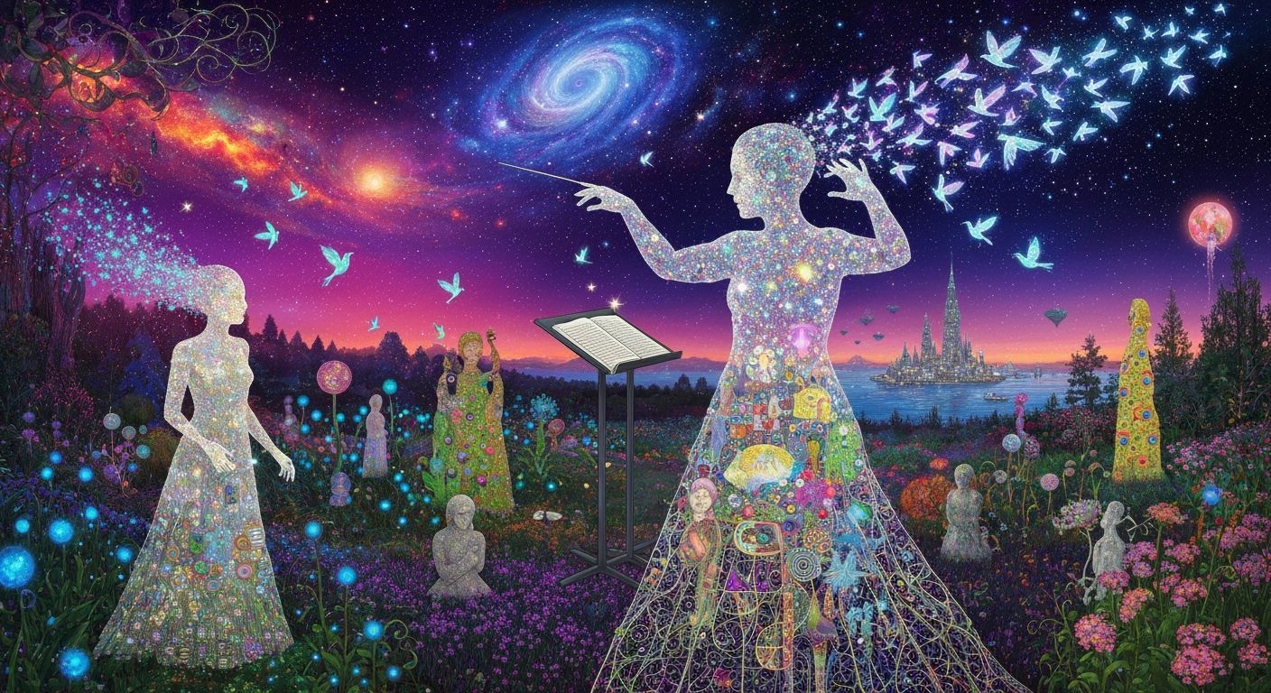 Ethereal Conductor Transforms into Music and Birds